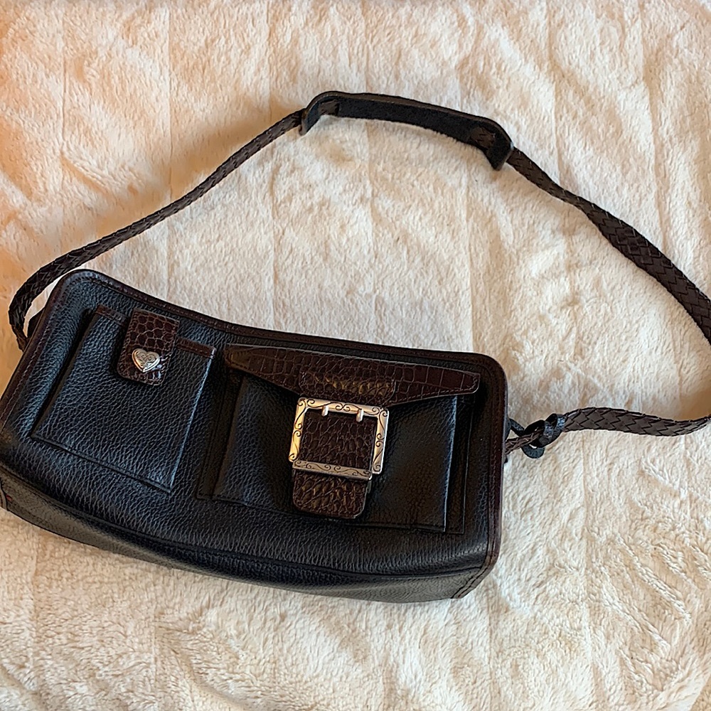Brighton Black and Brown Leather Rectangle Bag - Picture 1 of 12